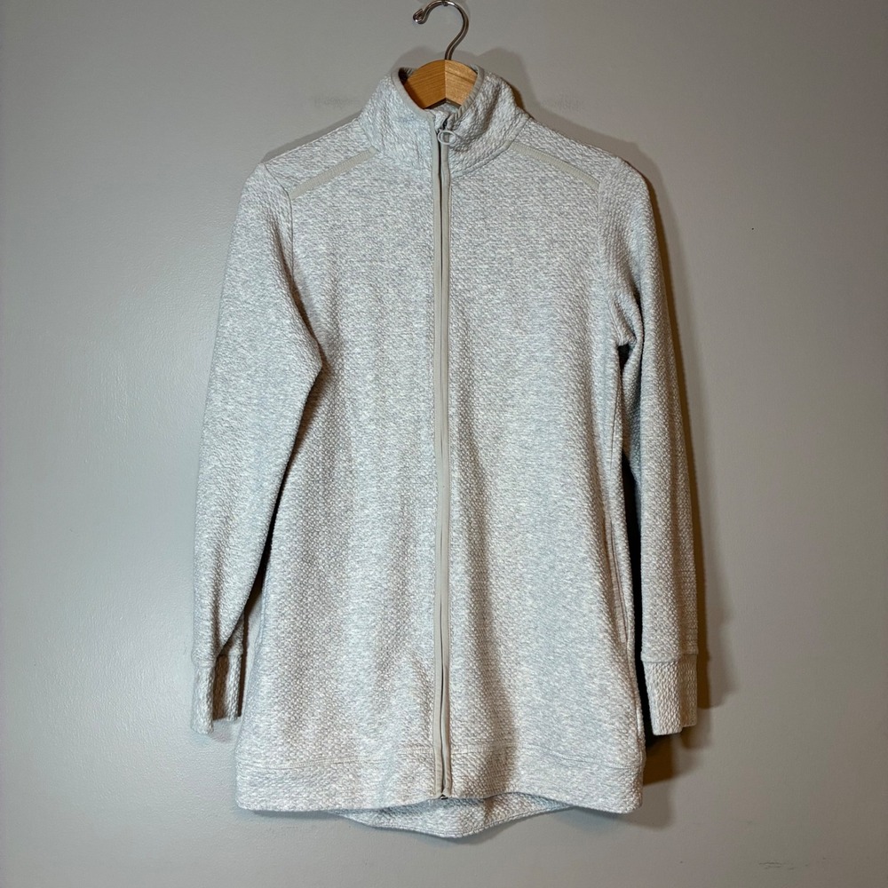 Avia Womens Full Zip Textured Waffle Knit Jacket Light Gray Tunic Mock Neck S 4
